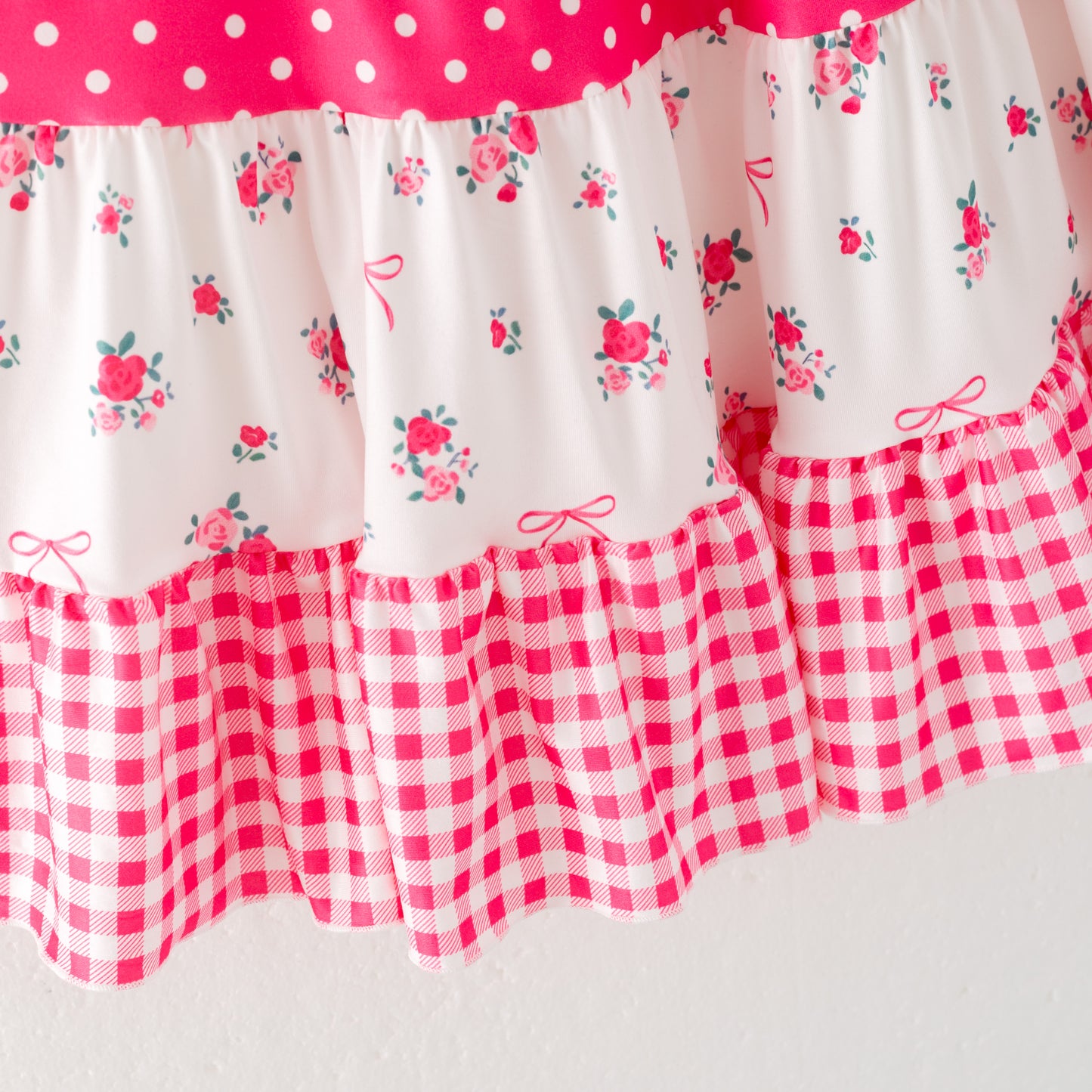 Girls Summer Floral Dot Plaid Patchwork Fashion Dress
