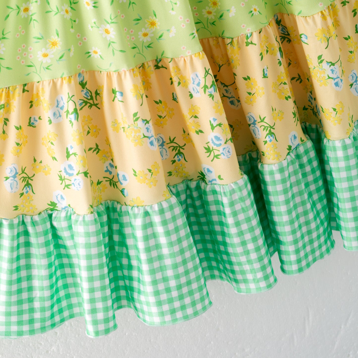 Girls Summer Yellow Green Floral Patchwork Fashion Dress