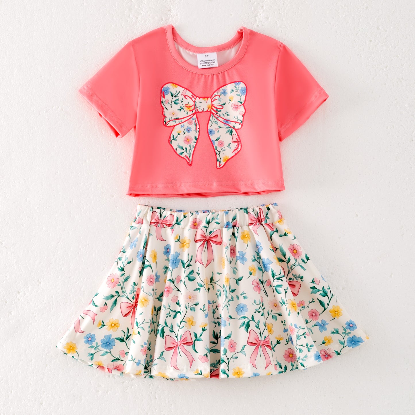 Girls Summer Sibling Matching Pink Bow Floral Clothes