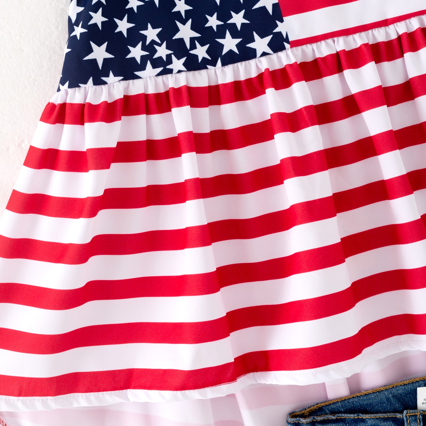 Girls July 4th Red Stripes Dress Top Denim Short Set