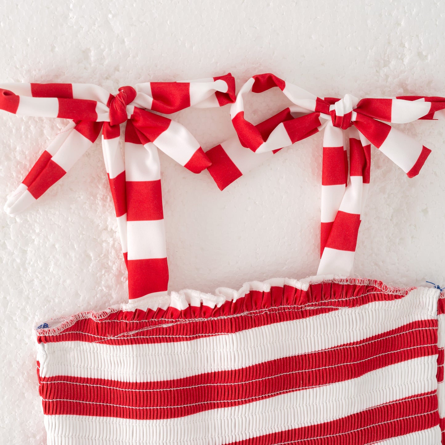 Girls July 4th Red Stripes Smocked Blue Star Tulle Dress