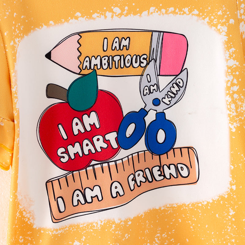 Girls Back To School "I AM SMART" Yellow Print T-Shirt