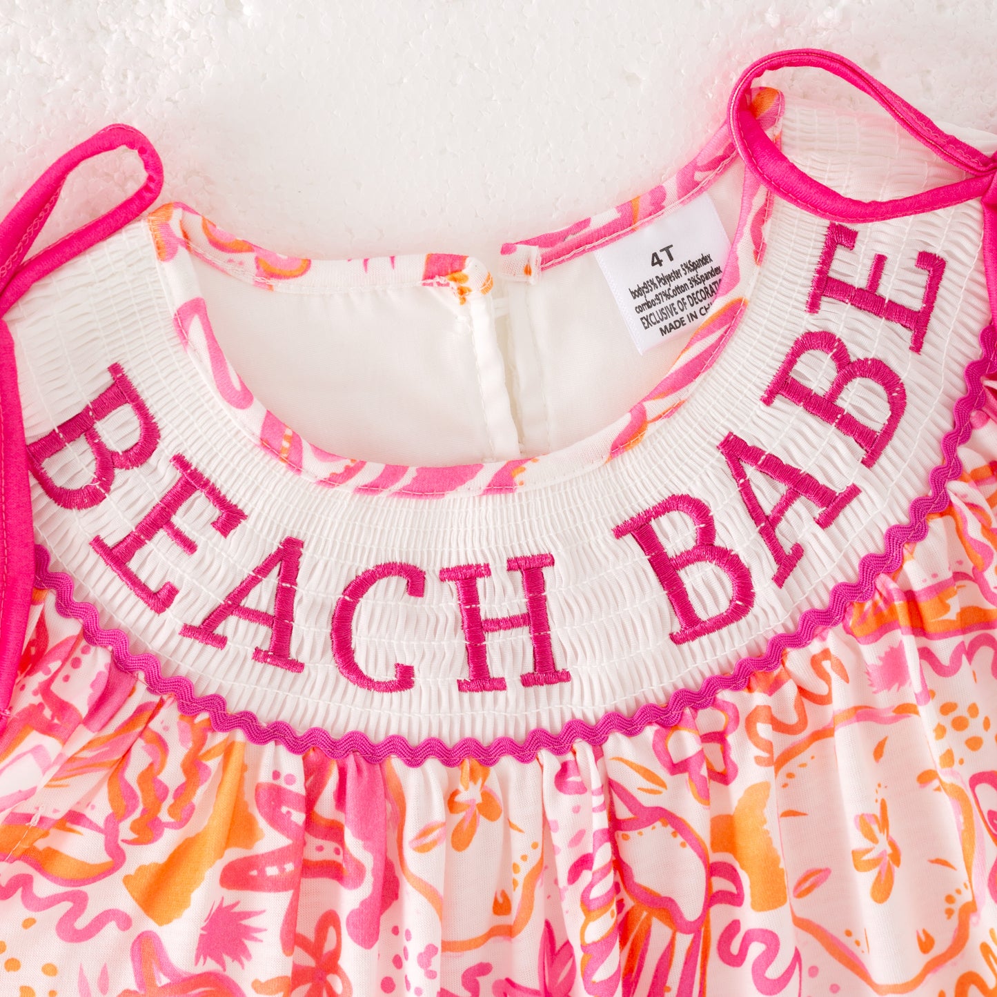 Girls Summer "BEACH BABE"Smocked Embroidered Dress