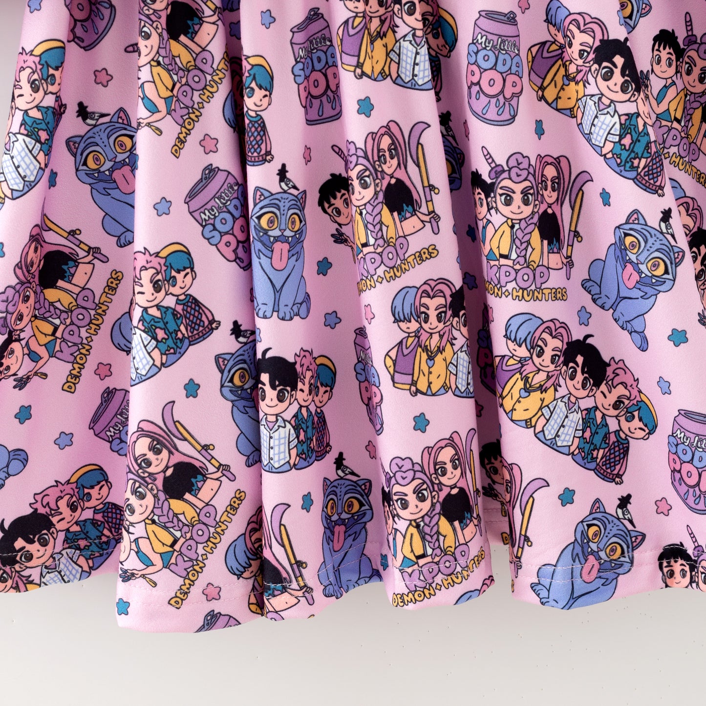 Girls Kpop Demon Hunter Pink Milk Silk Dress & Skirt Set