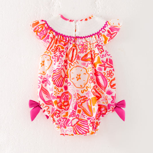 Baby Girls "BEACH BABE"Smocked Embroidered Floral Bubbles