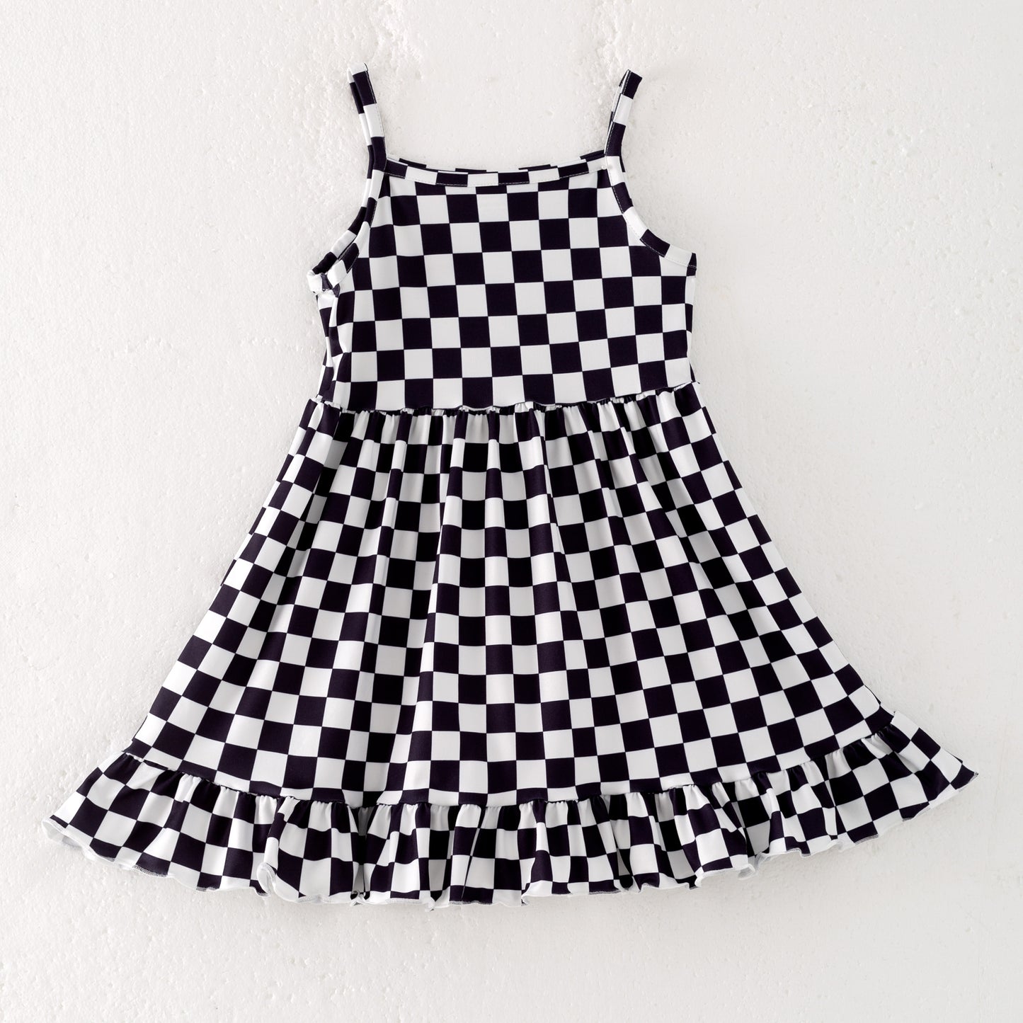 Girls Summer Black White Plaid Slip Dress