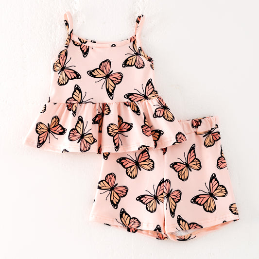 Girls Summer Butterfly Print Soft Short Set