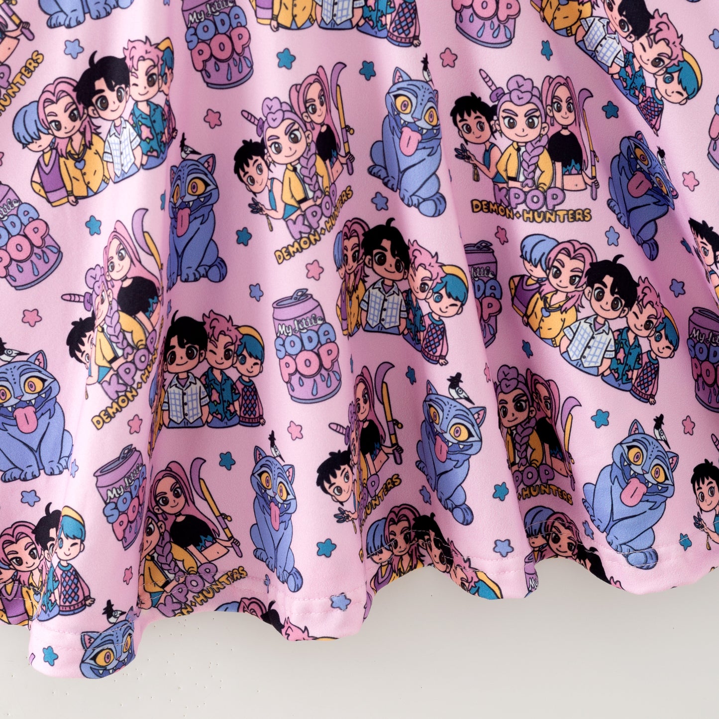 Girls Kpop Demon Hunter Pink Milk Silk Dress & Skirt Set