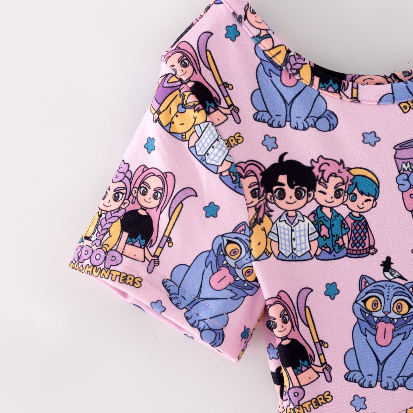 Girls Kpop Demon Hunter Pink Milk Silk Dress & Skirt Set