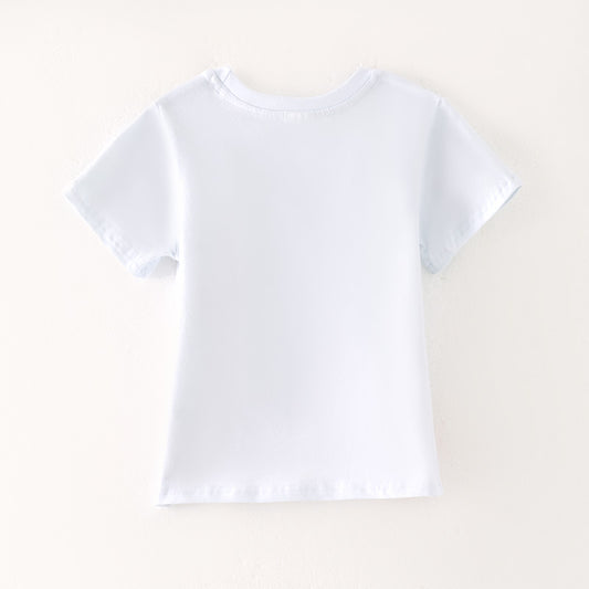 Girls Summer Sequins Apple Back To School White Cotton Top