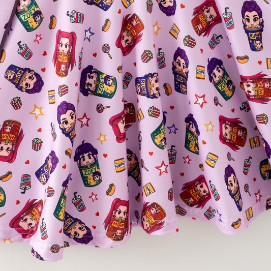 Girls Kpop Demon Hunter Cartoon Long Sleeves Twirl Dress