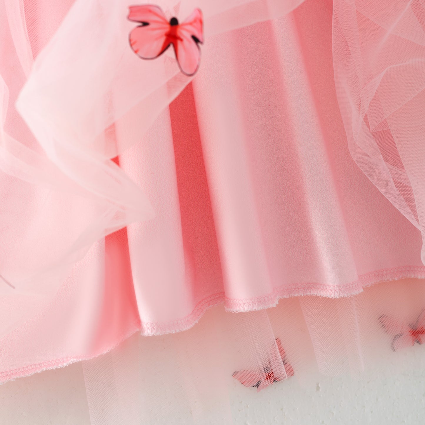 Girls Summer Party Pink Red Butterfly Tulle Dress