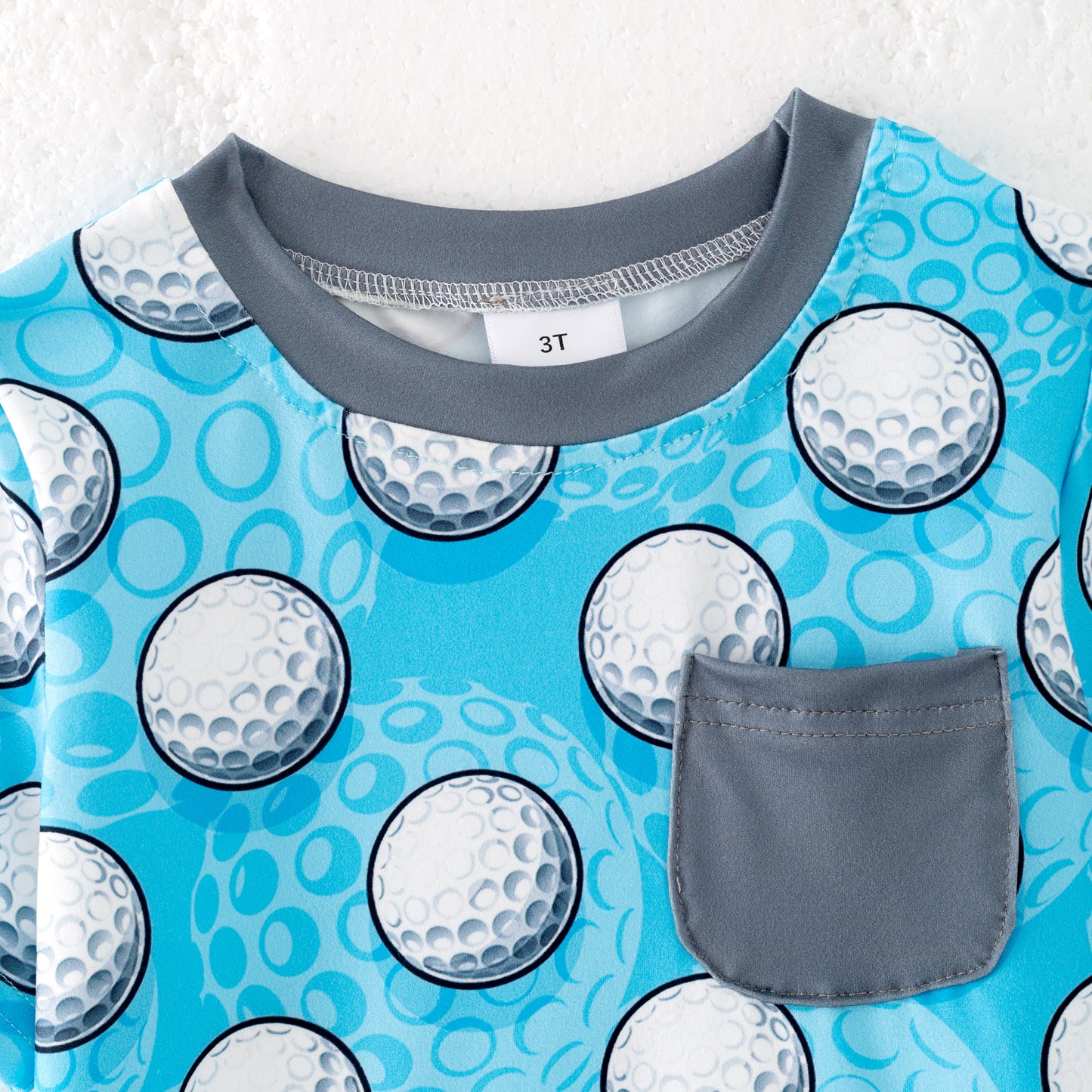 Boy Summer Golf Print Blue Pocket Short Sleeves T-shirt