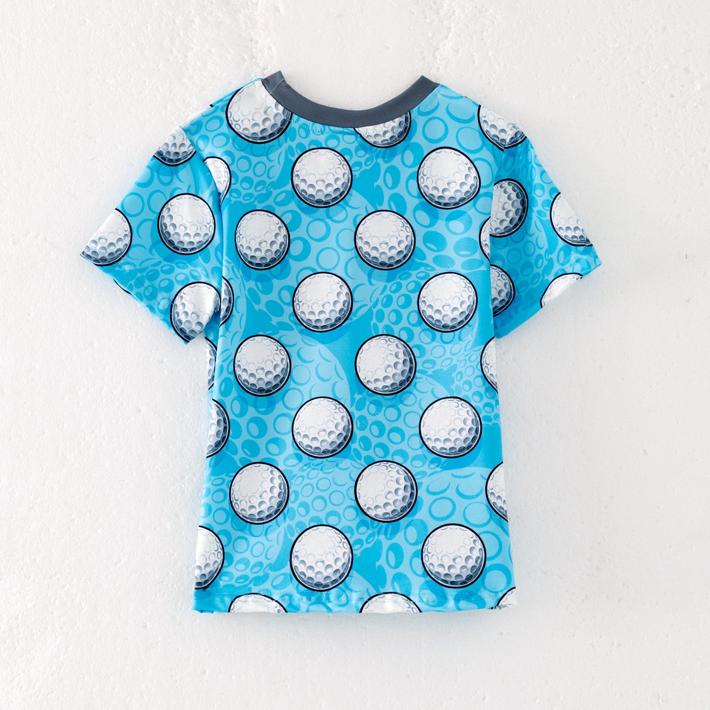Boy Summer Golf Print Blue Pocket Short Sleeves T-shirt