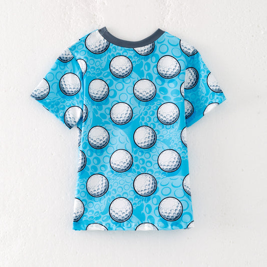 Boy Summer Golf Print Blue Pocket Short Sleeves T-shirt