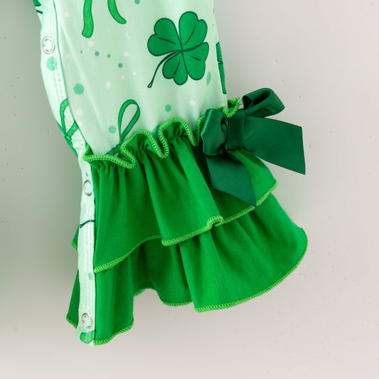 Baby Girls 2026 St.Patrick's Day Green Bow Clover Romper