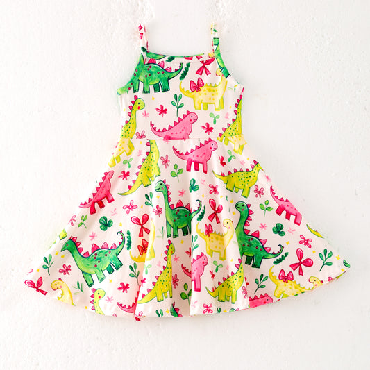 Girls Summer Dinosour Print Soft Fashion Dress