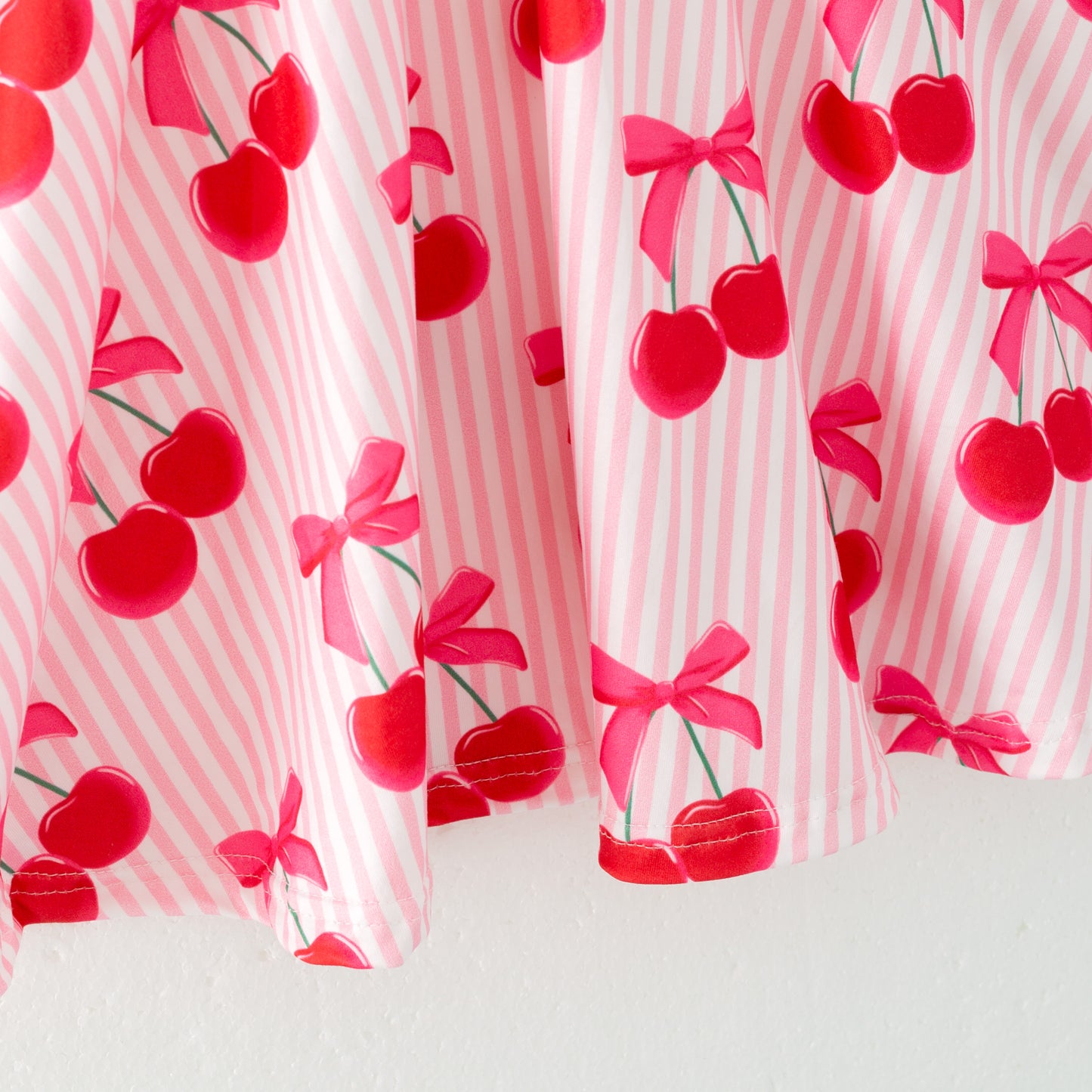Girls Summer Red Cherry Stripes Print Soft Fashion Dress