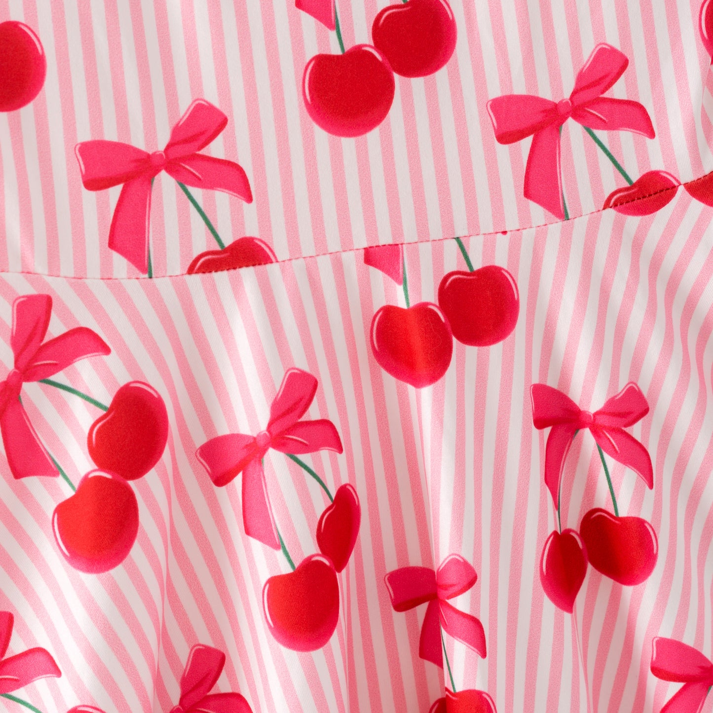 Girls Summer Red Cherry Stripes Print Soft Fashion Dress