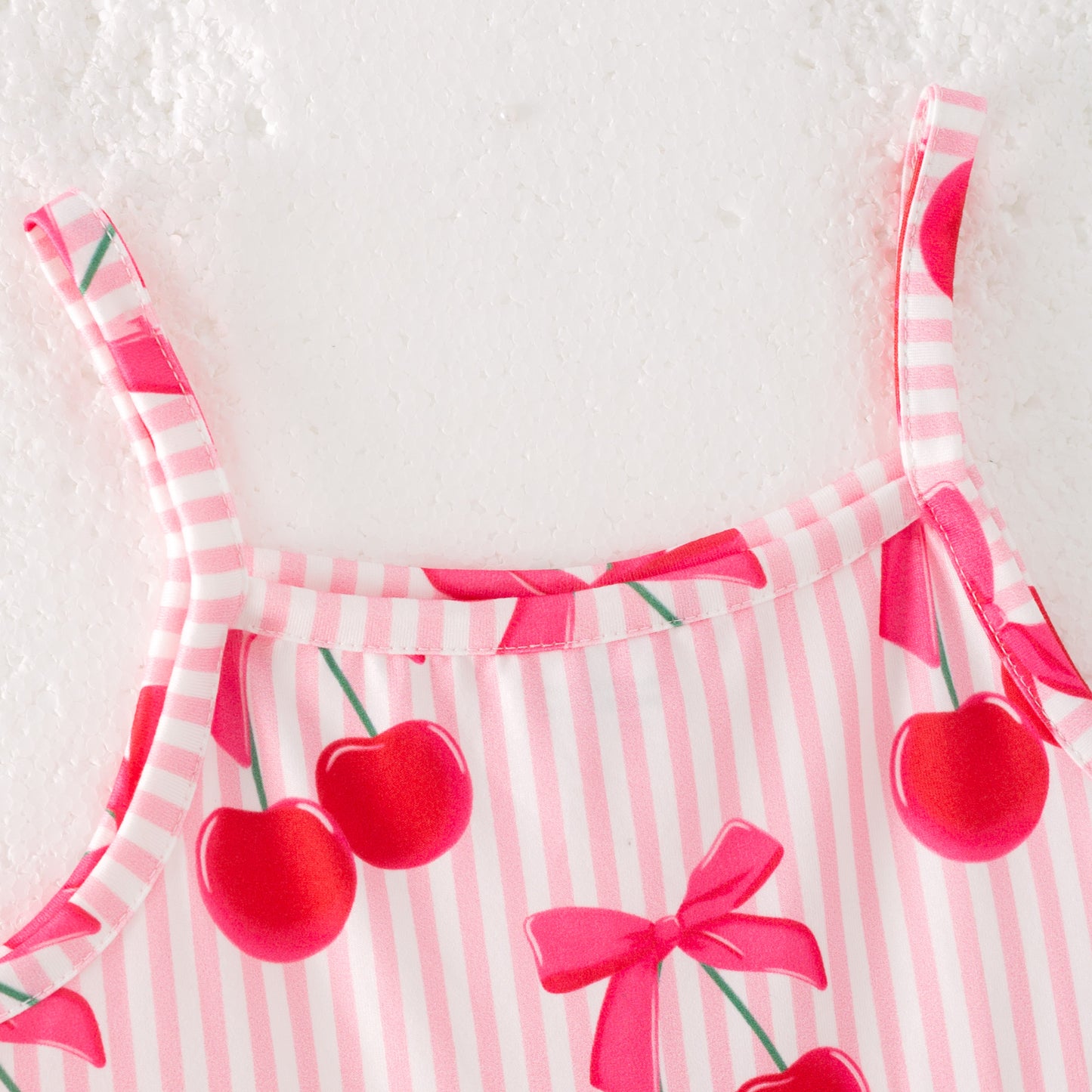 Girls Summer Red Cherry Stripes Print Soft Fashion Dress