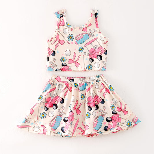 Toddler Girls Summer Blue Golf Outdoor Athletic Skirt Set