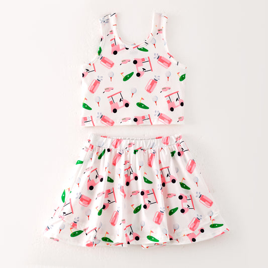 Toddler Girls Summer Pink Golf Outdoor Athletic Skirt Set