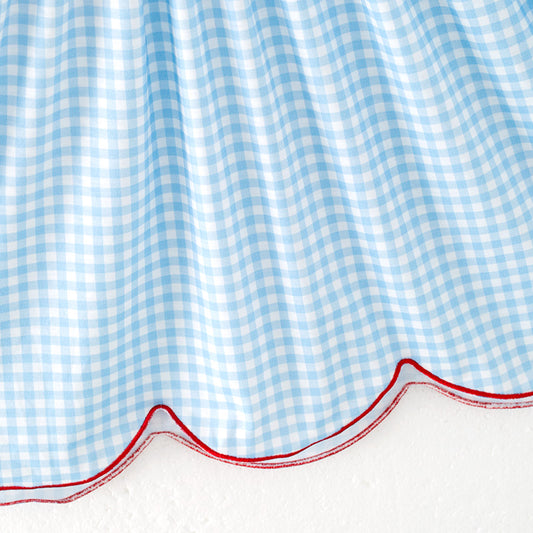 Grils July 4th Blue Plaid Flag Smocked Embroidered Dress