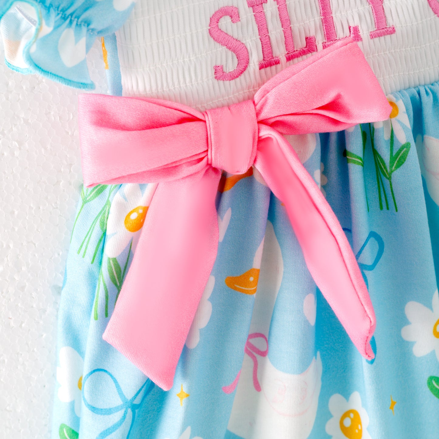 Girls Summer SILLY GOOSE Print Smocked Embroidered Dress