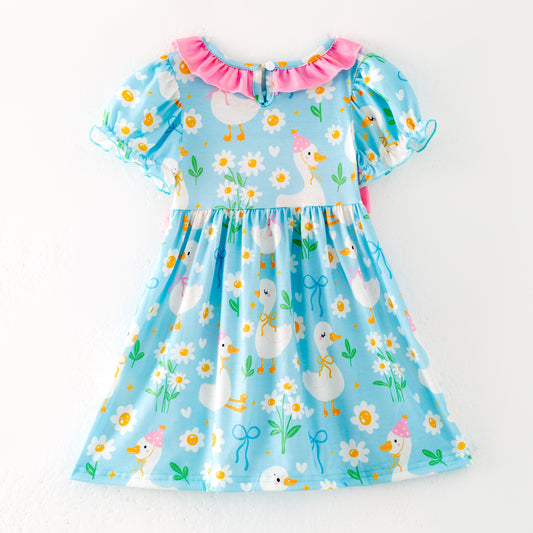 Girls Summer SILLY GOOSE Print Smocked Embroidered Dress