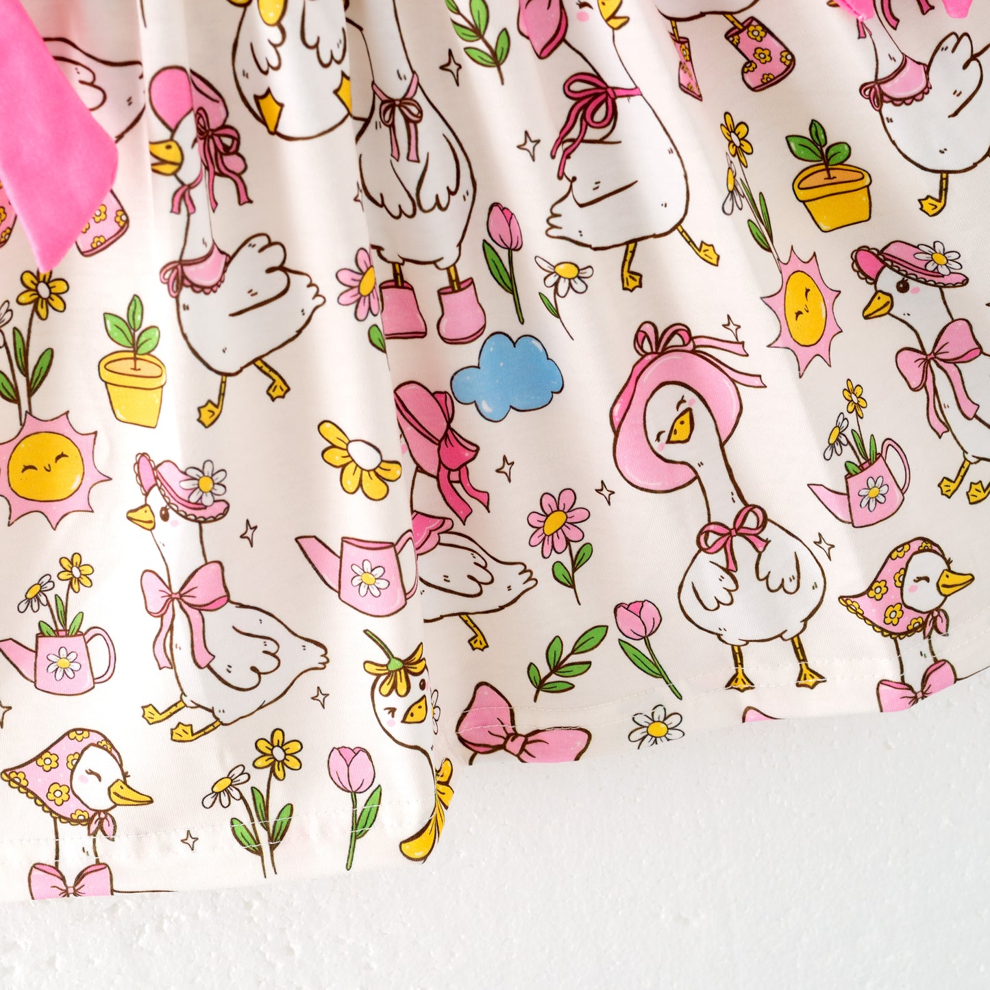 Girls Summer SILLY GOOSE Print Smocked Embroidered Dress