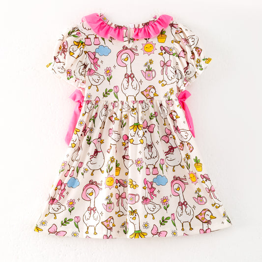 Girls Summer SILLY GOOSE Print Smocked Embroidered Dress