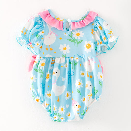 Baby Kids SILLY GOOSE Print Smocked Embroidered Romper