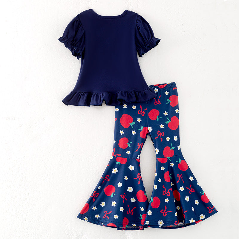Girls Back To School Apple Print Bell Pant Set