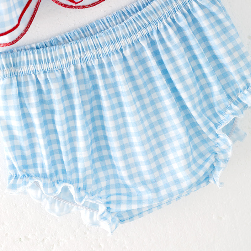 Baby Girls July 4th Flag Smocked Blue Plaid Romper Set