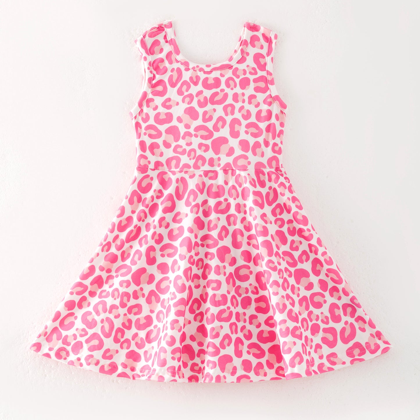 Girls Summer Pink Leopard Print Outdoor Athletic Twirl Dress
