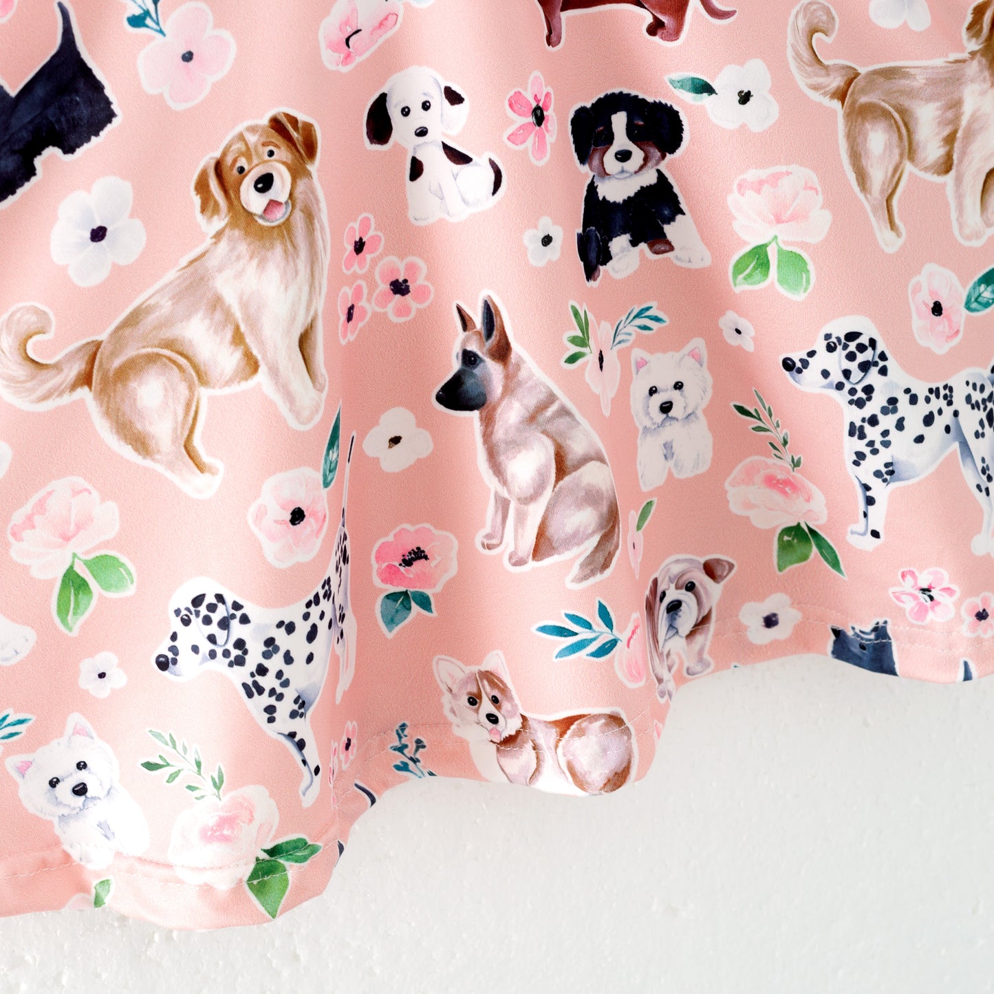Girls Summer Pink Doggy Print Short Sleeves Twirl Dress