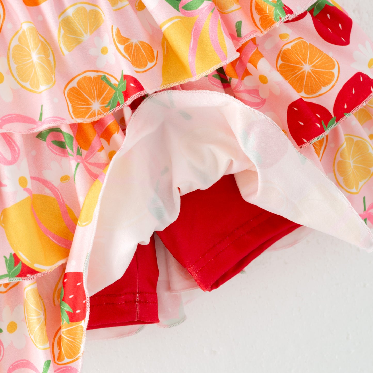Girls Summer Lemon Strawberry Athletic Ruffled Skirt Set