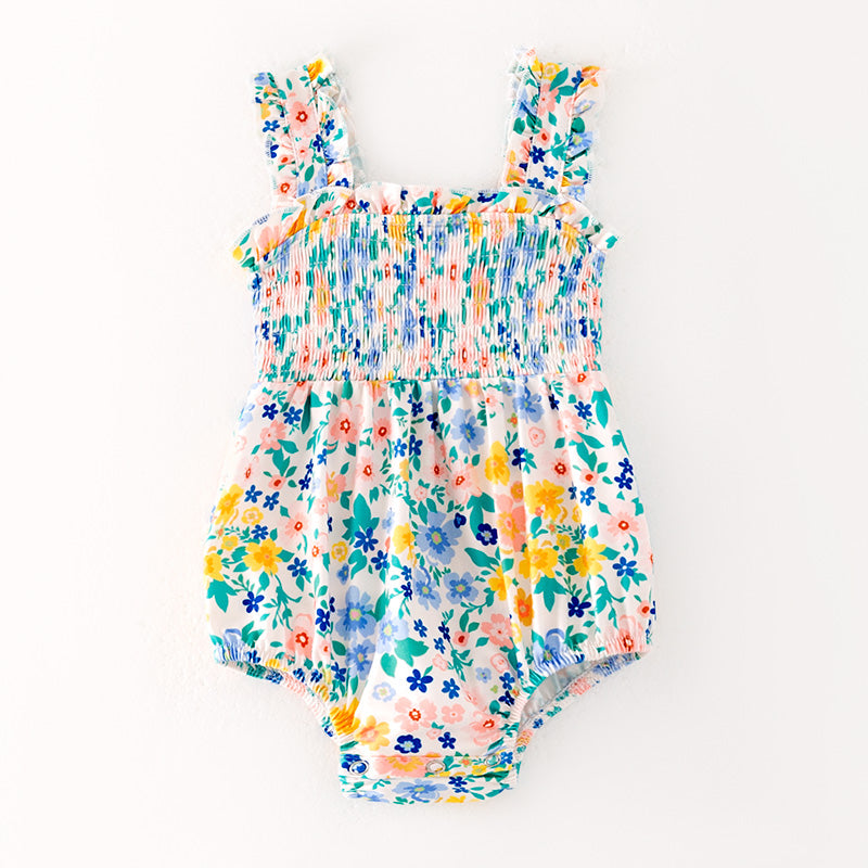 Baby Girls Summer Floral Print Smocked Romper
