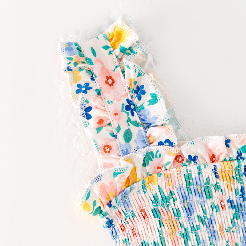 Baby Girls Summer Floral Print Smocked Romper