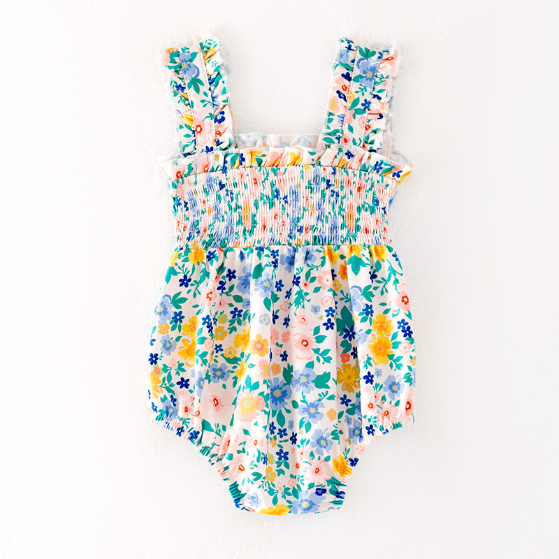 Baby Girls Summer Floral Print Smocked Romper
