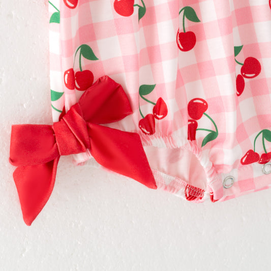 Baby Summer Cherry Embroidery Smocked Romper