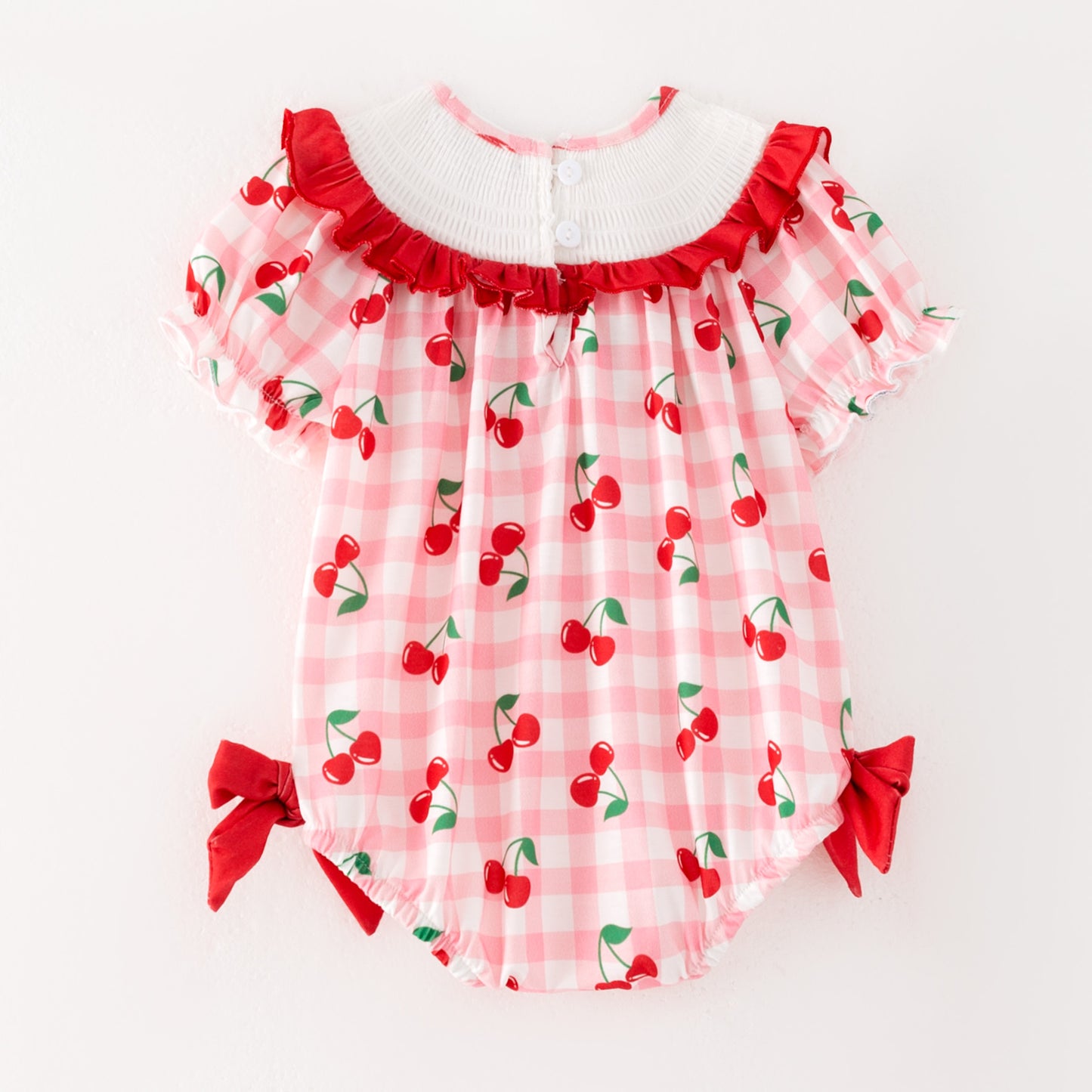 Baby Summer Cherry Embroidery Smocked Romper