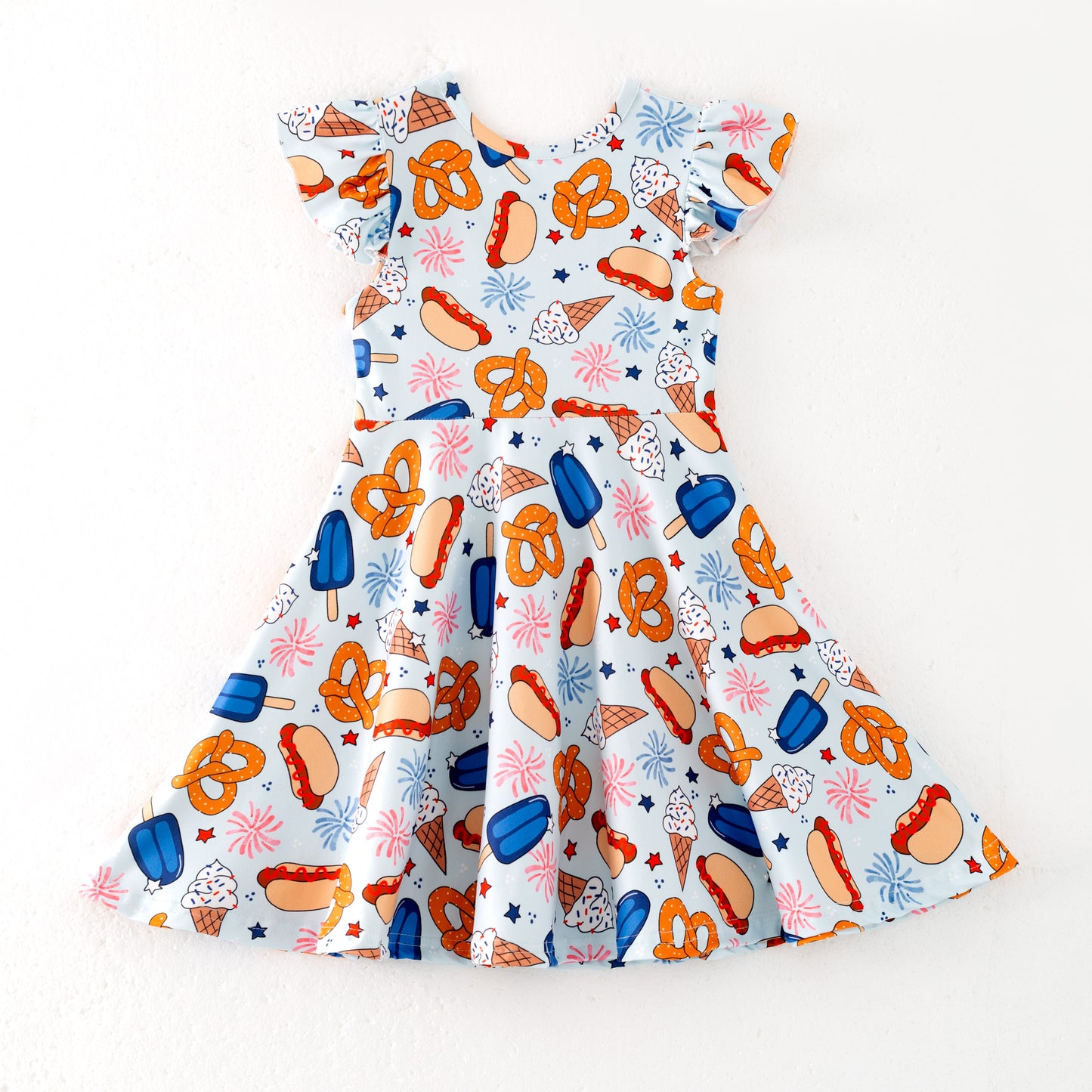 Girls Summer Ice-Cream Popsicle Print Short Sleeves Twirl Dress