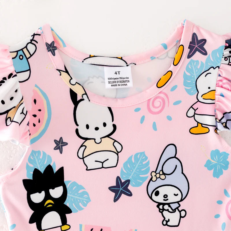 Girls Summer Cute Cartoon Print Twirl Dress