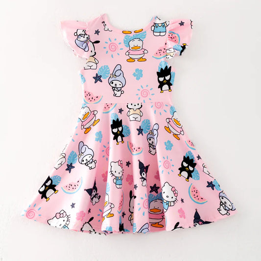 Girls Summer Cute Cartoon Print Twirl Dress