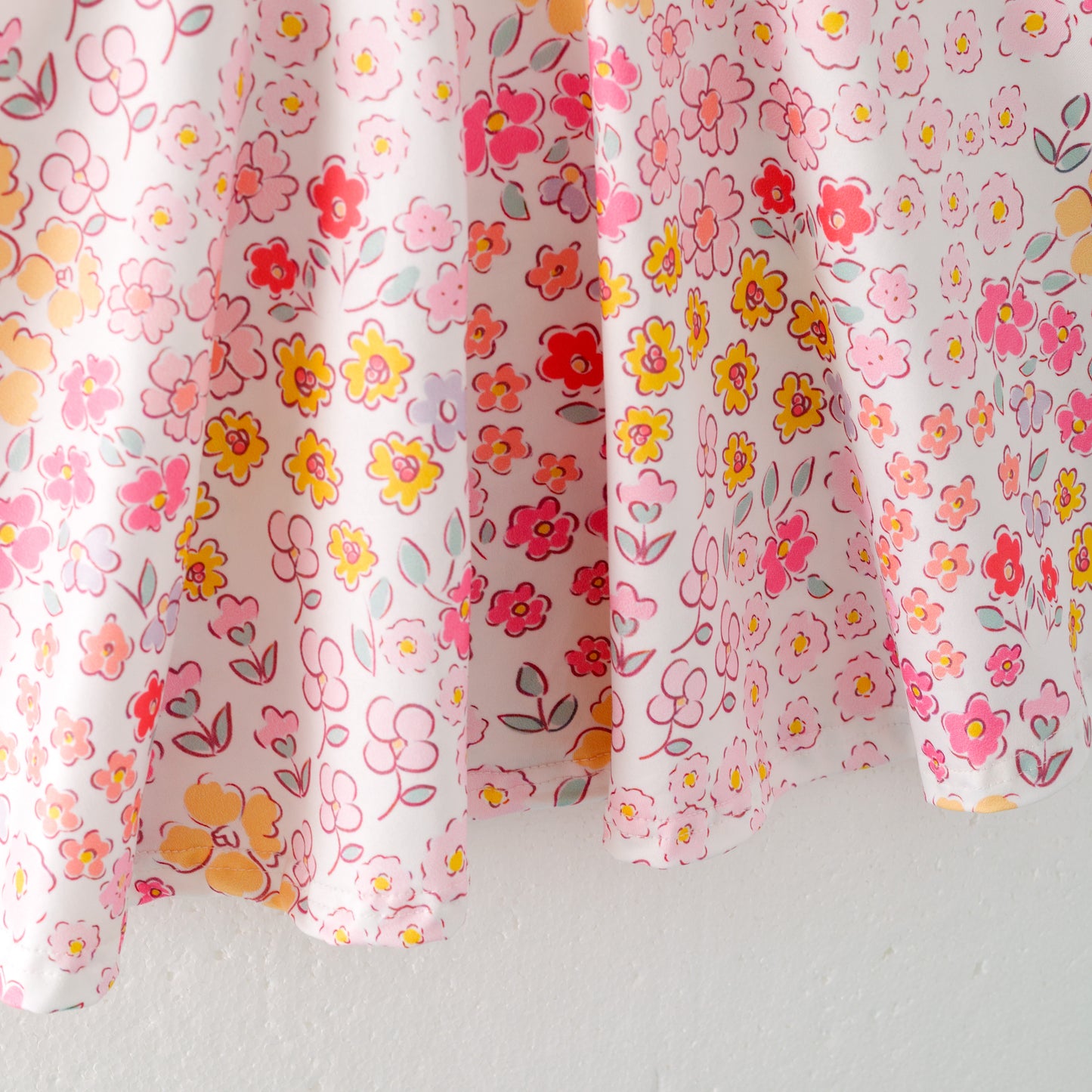 Girls Summer Pink Red Yellow Flower Print Twirl Dress