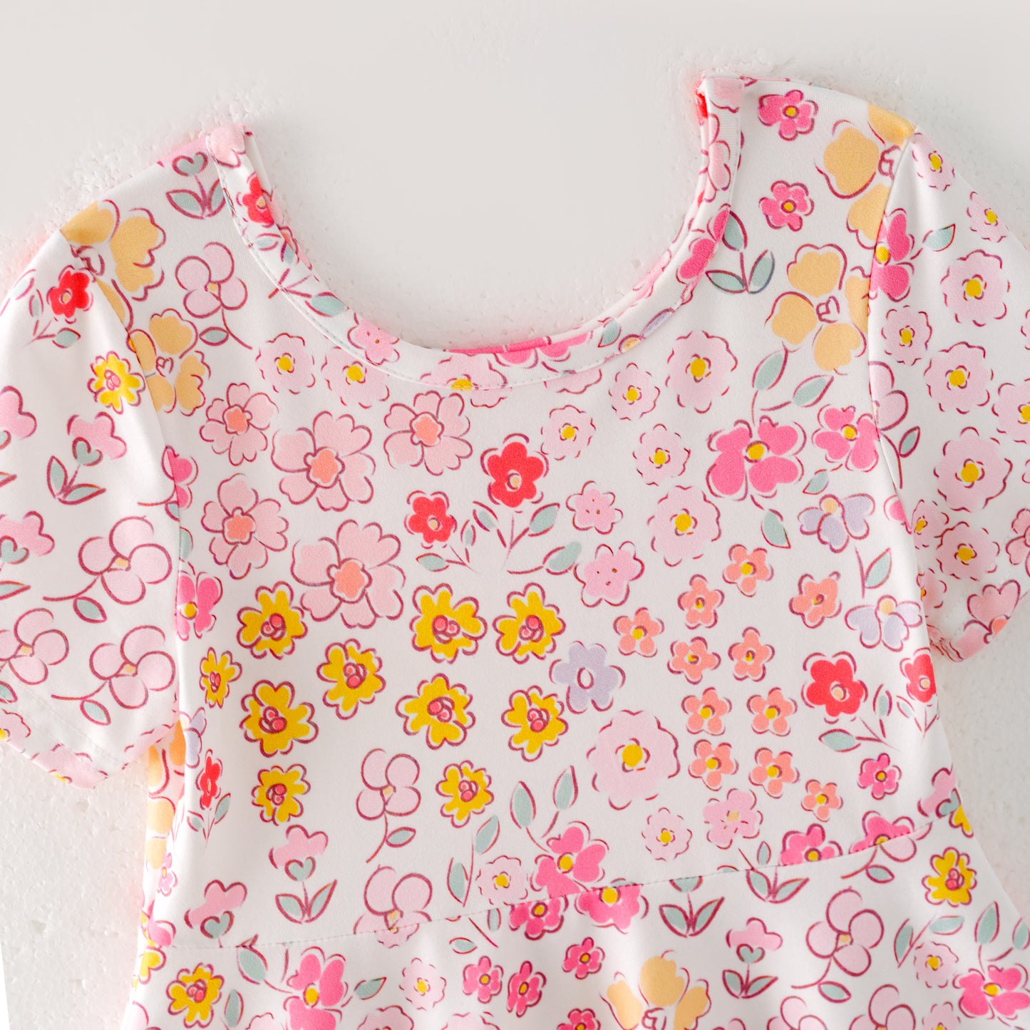 Girls Summer Pink Red Yellow Flower Print Twirl Dress