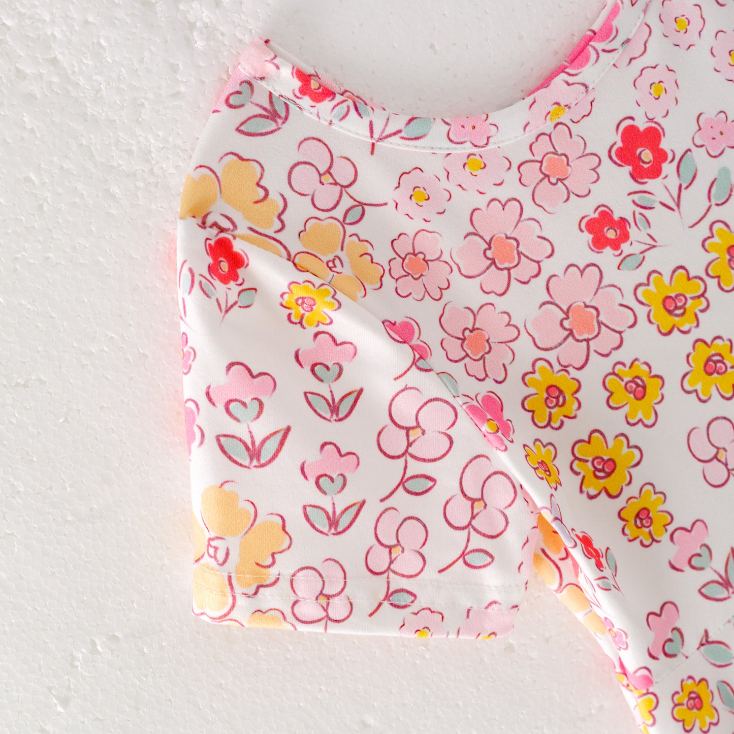 Girls Summer Pink Red Yellow Flower Print Twirl Dress