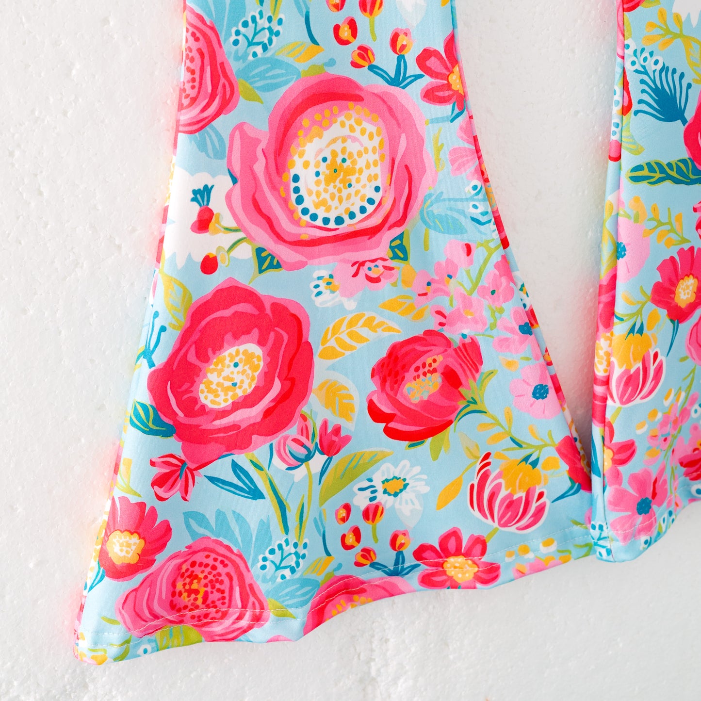 Girls Summer Hot Pink Flower Print Bell Pant Set