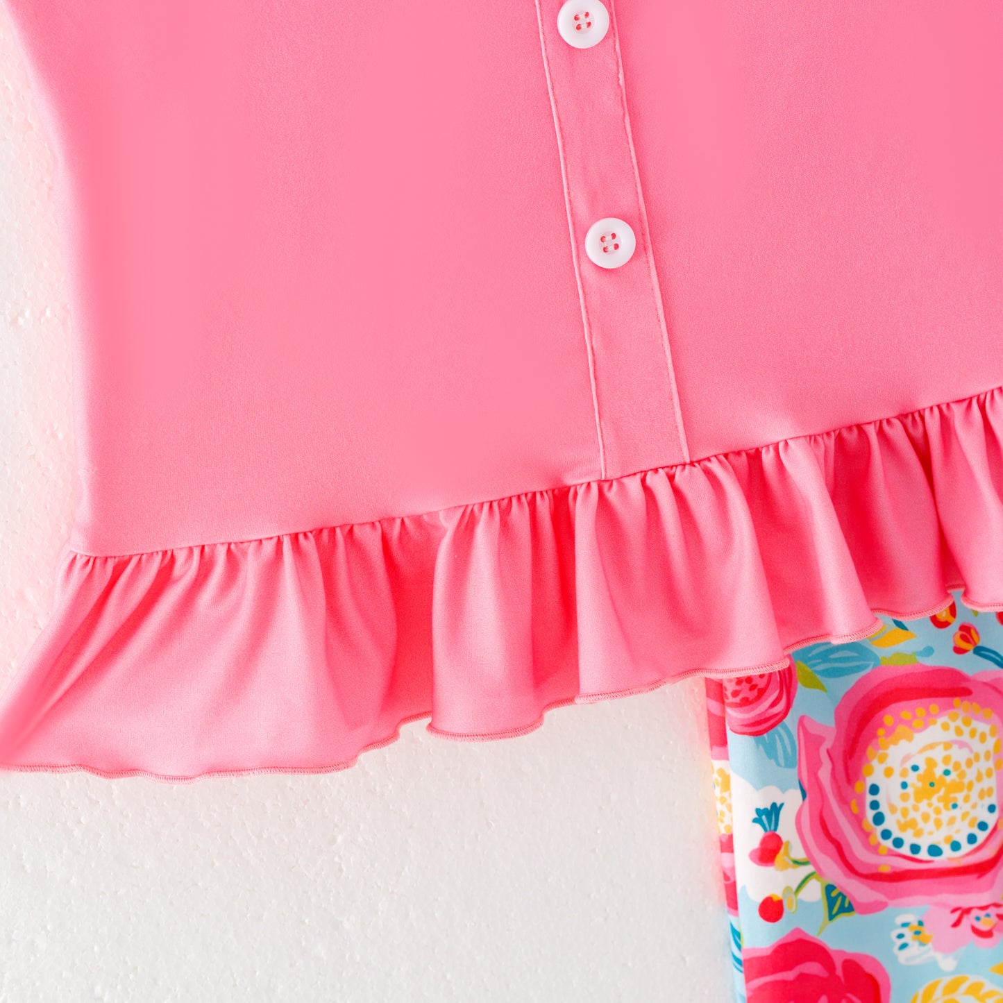 Girls Summer Hot Pink Flower Print Bell Pant Set
